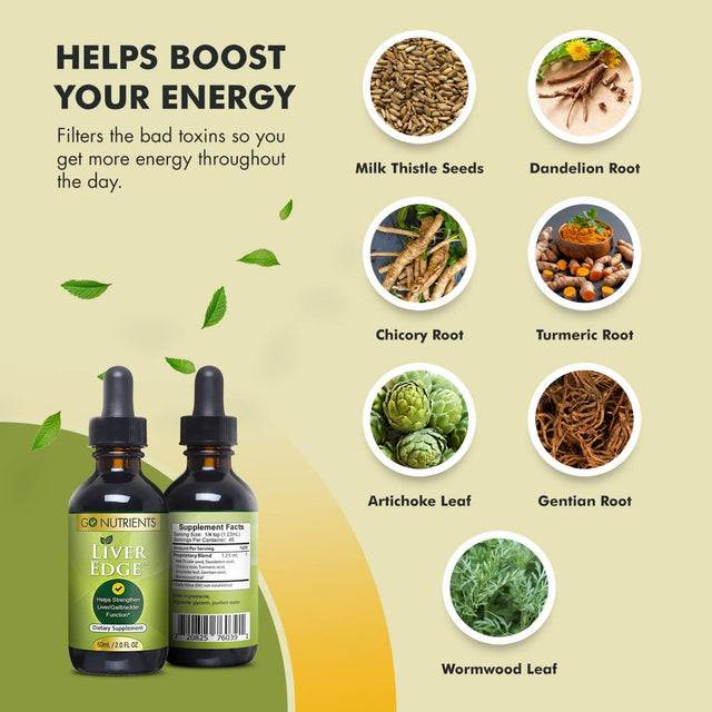 Go Nutrients Liver Edge Liquid Drops Supplement with Milk Thistle for Supporting Liver Health - 2 Oz