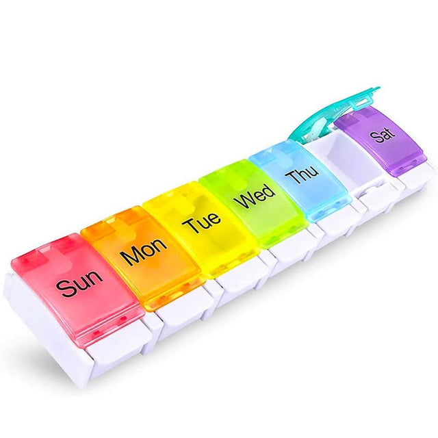 AM/PM Weekly 7 Day Pill Organizer Large Daily Pill Cases Box with Easy Push Button Design for Pills Vitamin Fish Oil Supplements Organizers,Colorful