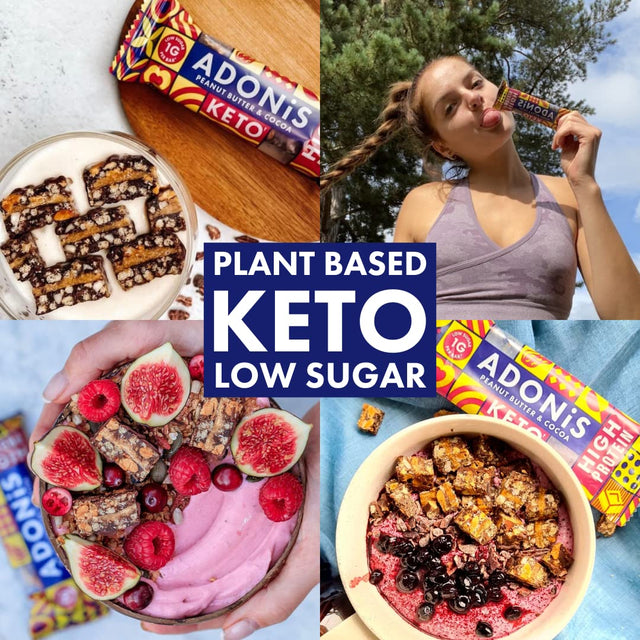 Adonis Peanut Butter & Chocolate High Protein Keto Bars (16 X 45G Bars) | Vegan & Keto-Friendly | 100% Natural Keto Snacks | Sugar Free, Palm Oil Free, Dairy Free | Low Sugar, Low Calorie & Low Carb