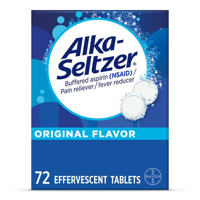 Alka-Seltzer Original Effervescent Aspirin Pain Relief Tablets, 72 Count