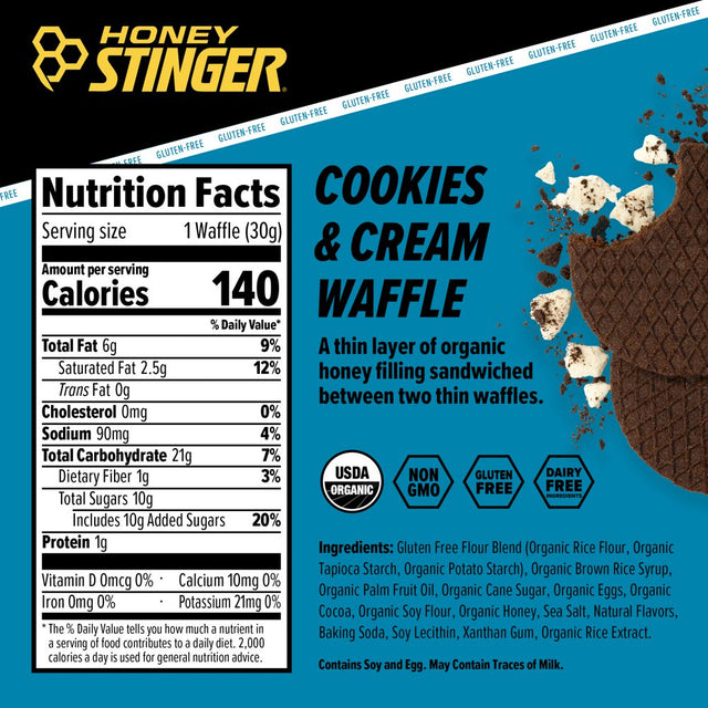 Honey Stinger, Individual Healthy Organic Gluten Free Snack Waffle, Cookies and Cream, 6 Ct