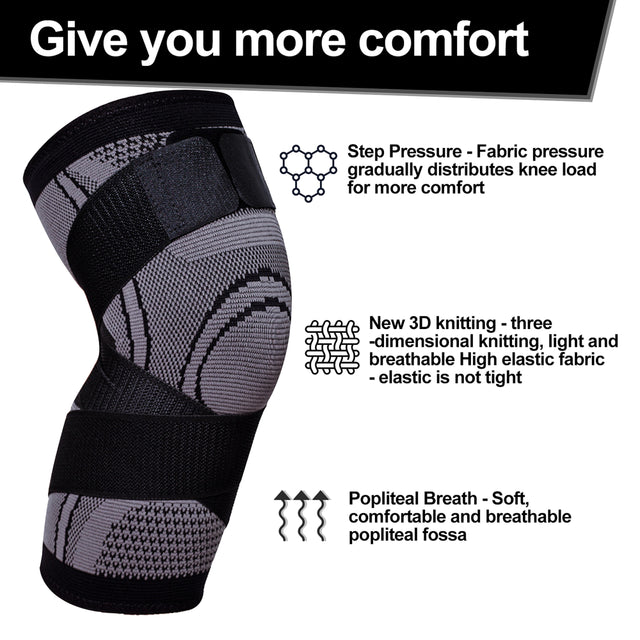 Huryfox 2 Pcs Compression Knee Sleeve for Joint Pain and Arthritis Relief, Breathable Knee Brace (1 Pair, Gray)