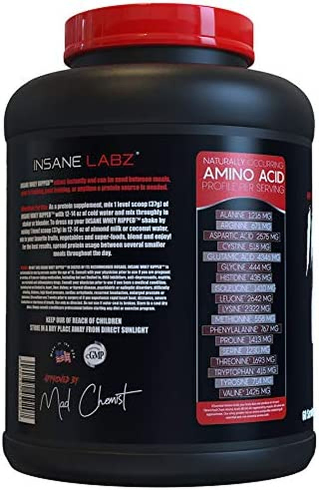 Insane Labz Insane Whey Ripped, Lean Muscle Building Protein with L-Carnitine and CLA Oil Powder, 5Lbs 60 Servings, Chocolate