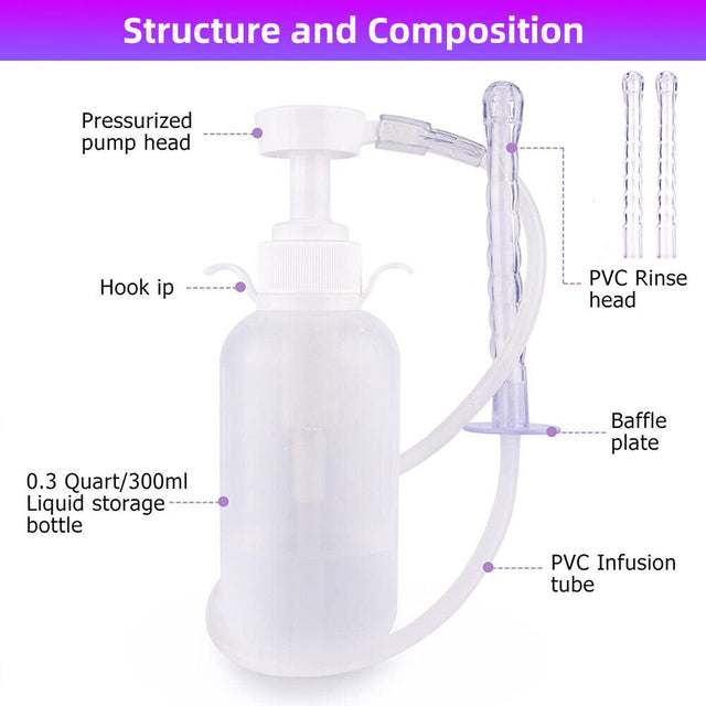 Jahy2Tech Reusable Vaginal Lavage Device Portable Silicone Enemator Transparent, 300Ml Capacity No Latex, Non-Toxic