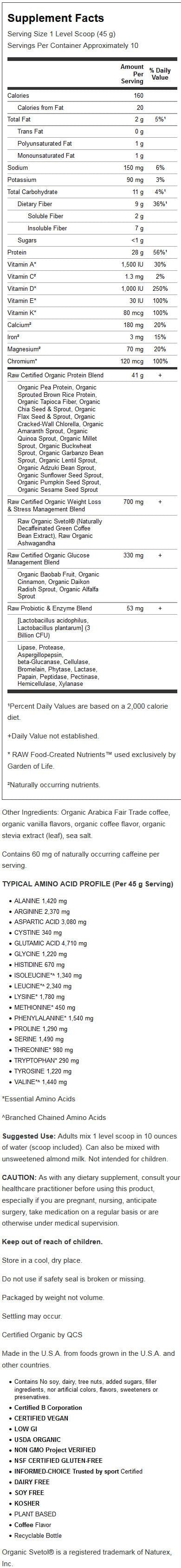 Garden of Life Raw Organic Fit Powder, Coffee, 16 Oz