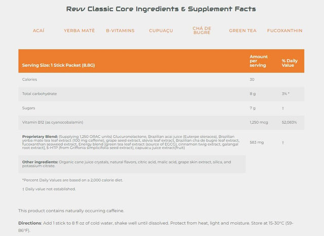 Classic - Vitamin B12 with Naturally-Occurring Caffeine (Formulated with All Natural Rainforest Ingredients) - (30 Single Serve Packets)