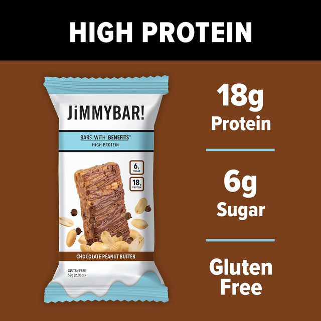 Jimmy! Protein Bar, Chocolate Peanut Butter, 12 Count - Energy Bar with 18G of Protein, Low Sugar, Gluten Free