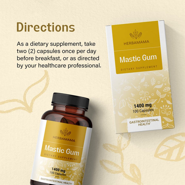 HERBAMAMA Mastic Gum Capsules - 1400 Mg, 100 Caps - Liver Health & Digestive Supplement
