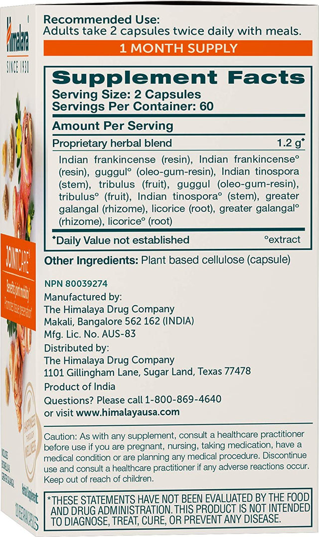 Himalaya Jointcare, Joint Support for Mobility, Flexibility and Joint Pain Relief, Promotes Tissue Preservation, 1200 Mg, 120 Capsules, 1 Month Supply