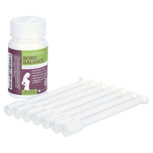 Intimate Rose Boric Acid , Ph Balance for Women, Boric Acid Vaginal Suppositories for Yeast Infection, Vaginitis, Bacterial Vaginosis, 30-Count (600Mg) Includes 7 Applicators - 100% Made in USA