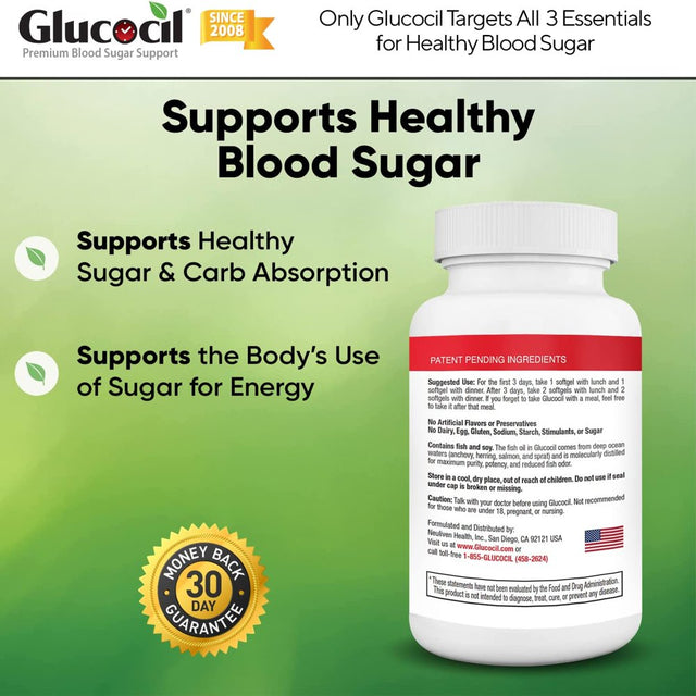 Glucocil – the Total Blood Sugar Optimizer, over 1 Million Bottles Sold, Premium Blood Sugar Support Supplement, Extra Strength Softgels*, Targets All 3 Essentials for Normal Blood Sugar,