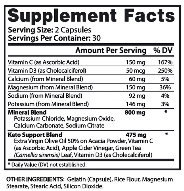 Ketonaire Keto ACV Pills 1275Mg Alternative to Gummies Dietary Supplement 60 Capsules