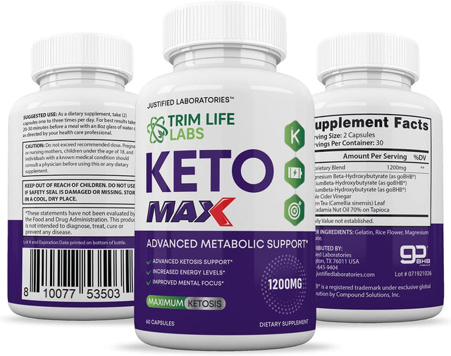 (5 Pack) Trim Life Labs Keto Max 1200MG Pills Includes Apple Cider Vinegar Gobhb Strong Exogenous Ketones Advanced Ketogenic Supplement Ketosis Support for Men Women 300 Capsules