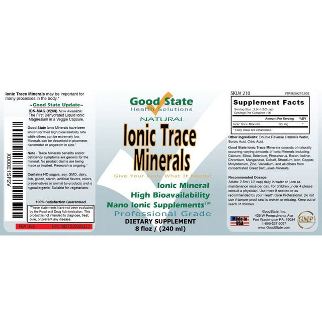Good State Liquid Ionic Trace Minerals (96 Servings at 125 Mg - 8 Fl Oz)