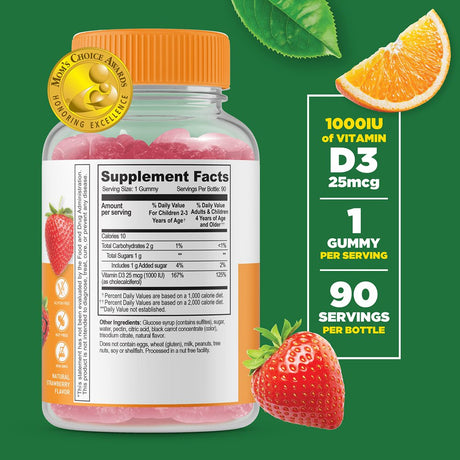 Lifeable Vitamin D for Kids - 1000 IU β 90 Gummies