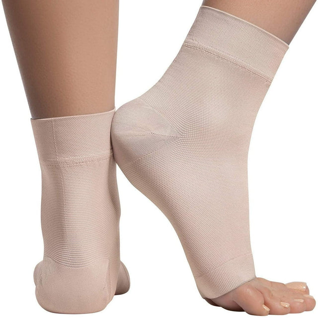 1 Pair Ankle Compression Sleeve-Open Toe Сompression Socks for Swelling, Plantar Fasciitis, Sprain, Neuropathy-Nano Brace for Women and Men (Beige)