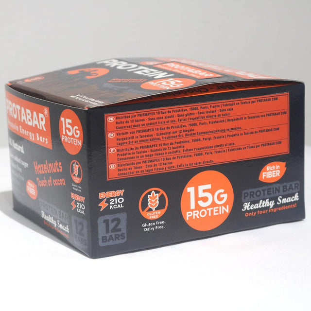 All Natural Energy Protein Bar PROTABAR (12 Pack) - 15G Egg White Protein per Bar | Dates Egg Whites Hazelnuts Cocoa | Gluten Free | Healthy Snack