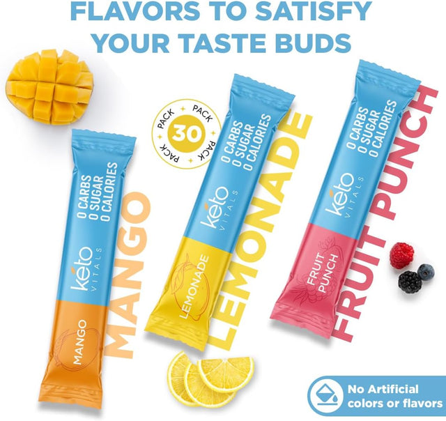 Keto Vitals Original Electrolytes Powder Packets | Keto Friendly Electrolyte Travel Packets | Variety Individual Packets | Energy Drink Mix | Zero Calorie Zero Carb (Original Assorted, 30 Count)