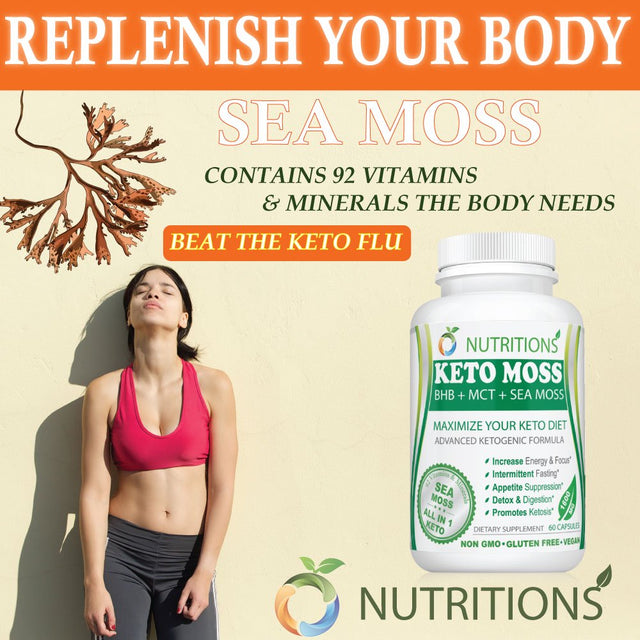 Keto Moss Vegan All in One KETO Pills with BHB Salt, MCT Powder, and Sea Moss