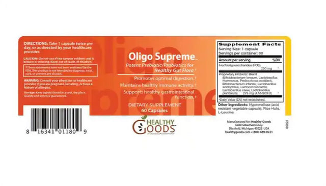 Healthy Goods Oligo-Supreme Prebiotic / Probiotic Dietary Supplement, 60 Ct