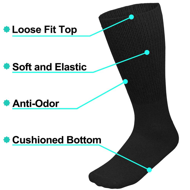 Falari Diabetic Crew Socks Physicians Approved Socks for Men Women Legs Blood Circulatory Problems Diabetes Edema Neuropathy 10-13 Black 12-Pack