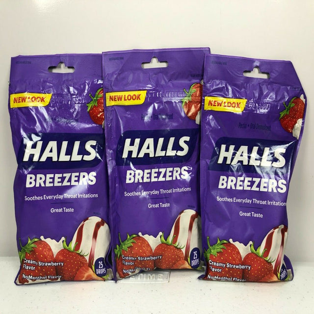 Halls Breezers Drops Cool Creamy Strawberry 25 Ea (Pack of 3)