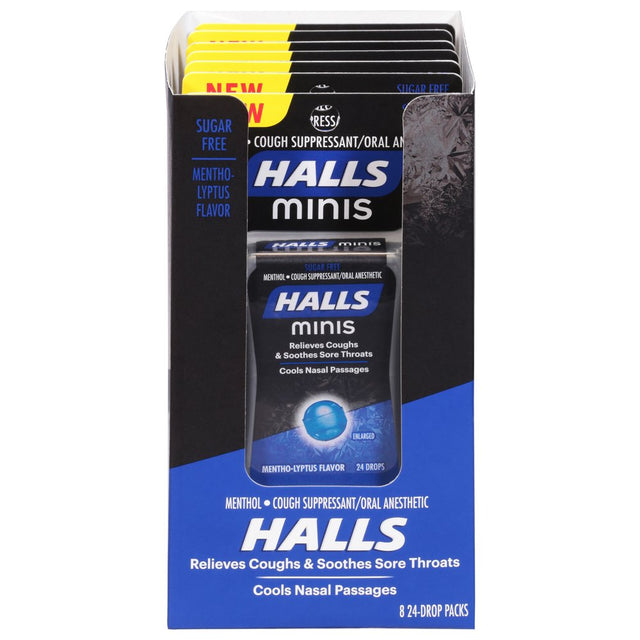 Halls Minis Mentho-Lyptus Flavor Sugar Free Cough Drops, 8 Count