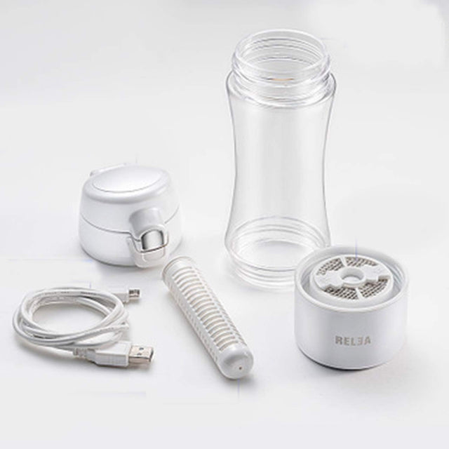 High Concentration Hydrogen-Rich Water Cup Alkaline Water Purifier Micro-Electrolyzed Water Glass Alkaline Water Generator, Ion Bat, White, 290Ml