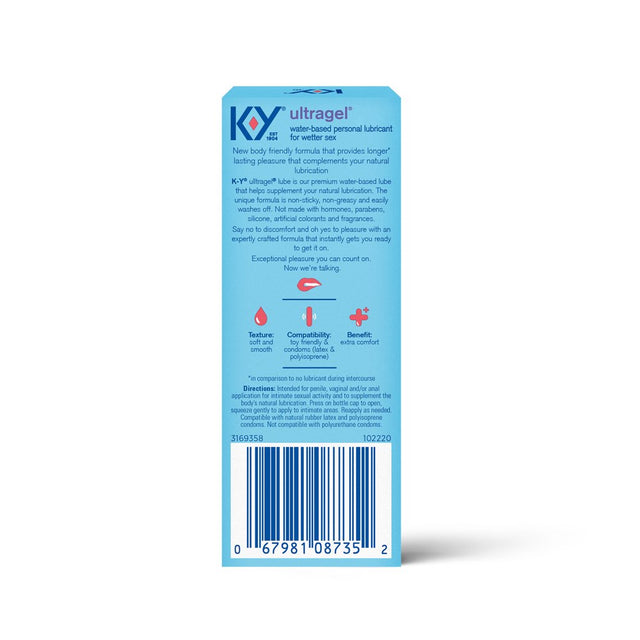 K-Y Ultragel Lube, Personal Lubricant, NEW Water-Based Formula, Safe for Anal Sex, Safe to Use with Latex Condoms, for Men, Women and Couples, Body Friendly 1.5 FL OZ