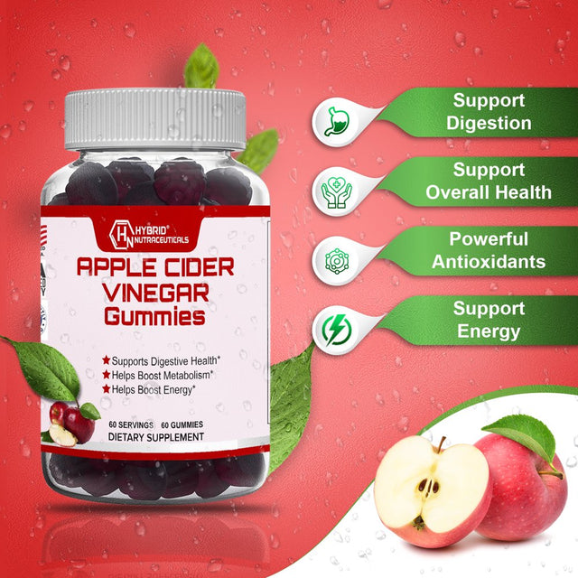 Hybrid Nutraceuticals Apple Cider Vinegar Gummies 500Mg ACV with Beetroot, Pomegranate - ACV KETO Gummies for Weight Loss,