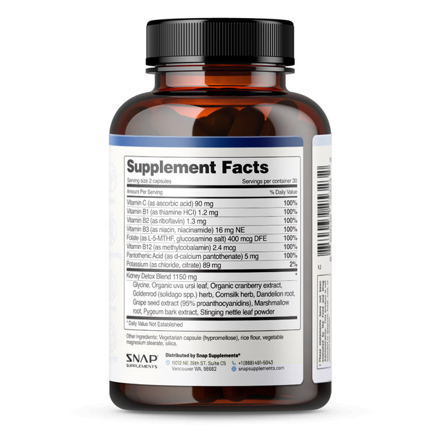 Kidney Health Supplement, Kidney Cleanse and Detox Formula from Snap Supplements, Uva Ursi Formula, 60 Capsules