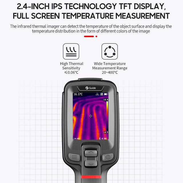 GUIDE T120 Entry-Level Portable Thermal Camera 2000Mah Rechargeable Thermal Imager Non- Industrial Infrared Temperature Meter Thermographic Camera Handheld Thermal Imaging Tool 2.4-Inch Larg