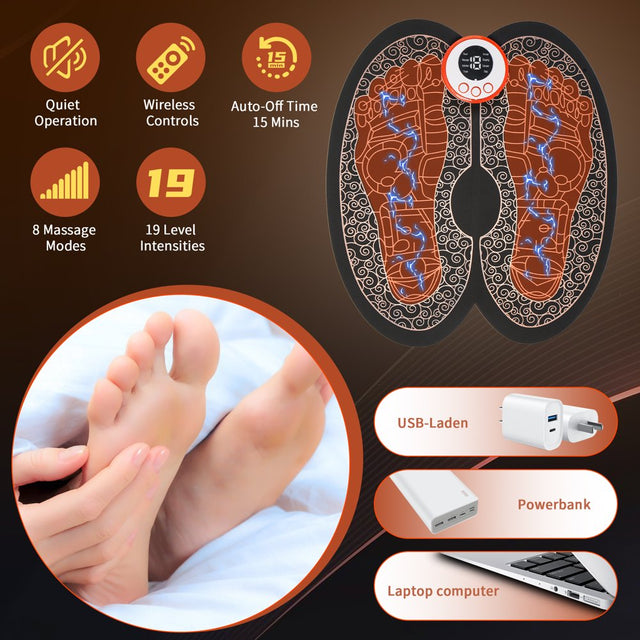 Kekoy EMS Foot Massager for Neuropathy with Remote Control,Electric USB Rechargeable Foot Massage Mat with 8 Modes 19 Intensity for Pain Relief, Black