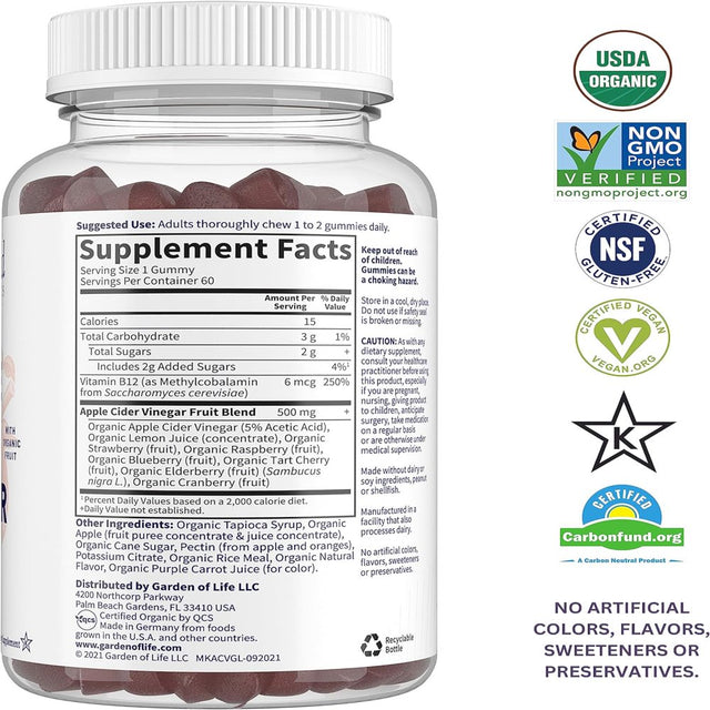 Garden of Life Mykind Organics Apple Cider Vinegar Gummies 60 Gummies