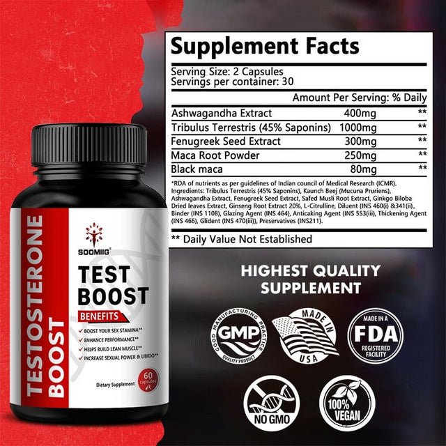 SOOMIIG Test Boost Supplement Supports Muscle Building, Testosterone Booster for Men
