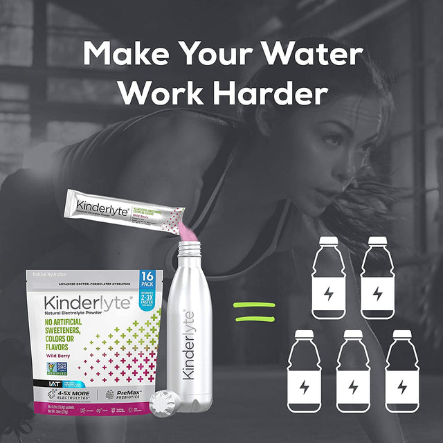 Kinderlyte Electrolyte Powder, Advanced Hydration, Easy Open Packets, Supplement Drink Mix (Wild Berry, 16 Count)