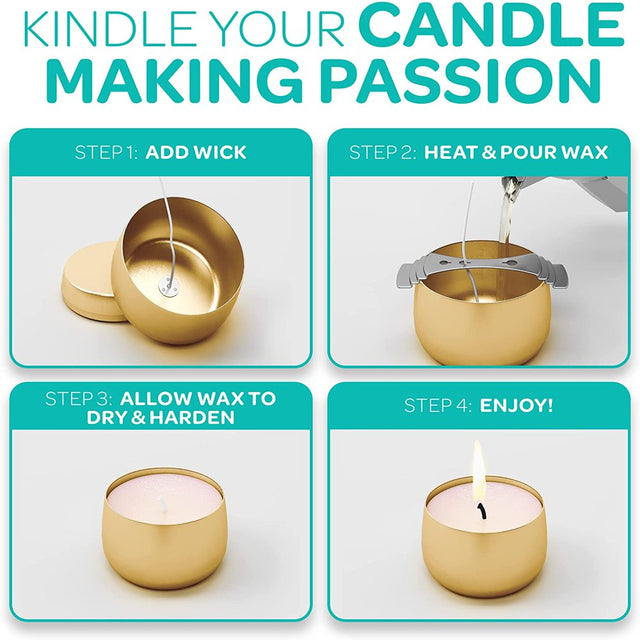 Hearts & Crafts Candle Tins Jars with Lids for Making Candles - 8Oz, 24 Pack - Gold