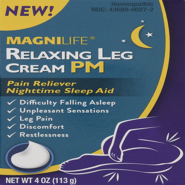 Magnilife Relaxing Leg Cream PM, Deep Penetrating Topical for Pain and Restless Leg Syndrome Relief, Naturally Soothe Cramping, Discomfort, and Tossing with Lavender and Magnesium - 4Oz