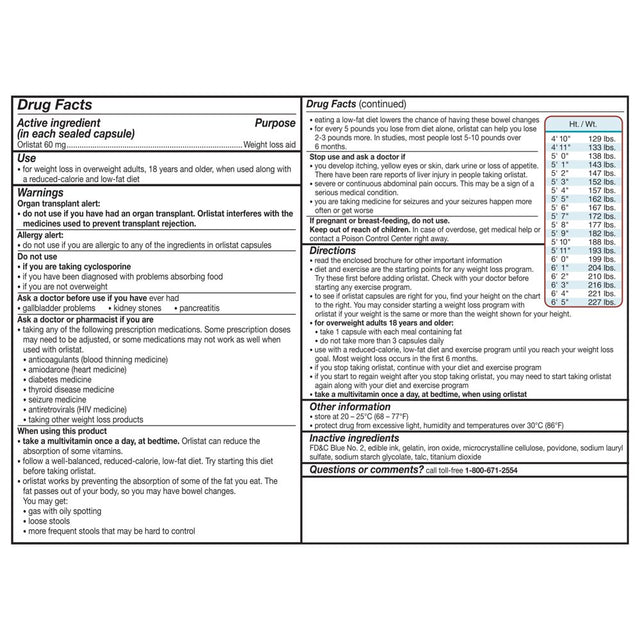 Alli Orlistat Diet Weight Loss Supplement Pills, 60 Mg, 120 Ct
