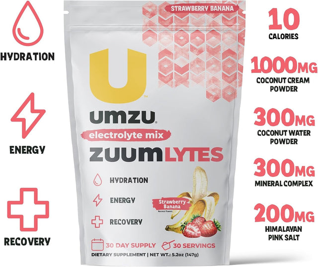 UMZU ZUUM Lytes - Electrolyte Drink Powder, Energy, Hydration, Workout Recovery Support, B Vitamins, Vitamin C, Zinc, Strawberry Banana Flavor (1 Scoop per Serving, 30 Servings)