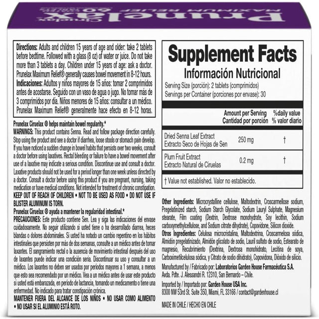 Prunelax Ciruelax Laxative Dietary Supplement Coated Tablets, 60 Ct, 4-Pack