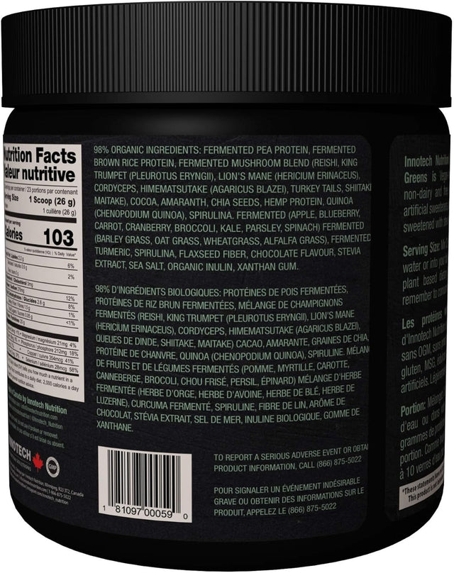 Innotech Nutrition Solutions Fermented Plant Protein & Greens Chocolate Lightly Sweetened - 600 G