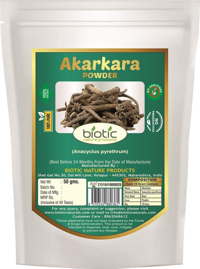 A M D Biotic Akarkara Root Powder (Anacyclus Pyrethrum) Original Akkalakarra/Pellitory Roots (50Gm X 2) - 100Gm