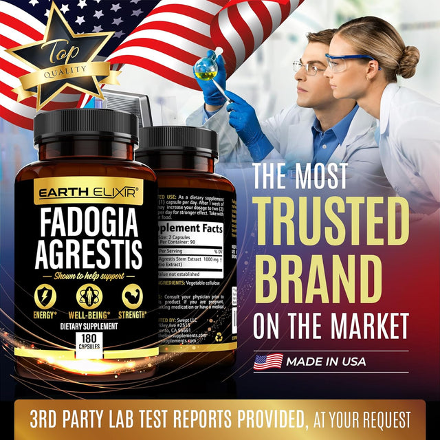 Fadogia Agrestis Supplement 1000Mg (180 Capsules) - Made in USA - 3 Month Supply - 3Rd Party Tested - Fadogia Agrestis Extract -Max Purity – 100% Pure – Fadogia Agrestis Capsules