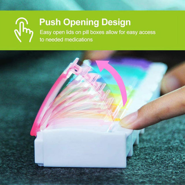 AM/PM Weekly 7 Day Pill Organizer Large Daily Pill Cases Box with Easy Push Button Design for Pills Vitamin Fish Oil Supplements Organizers,Colorful