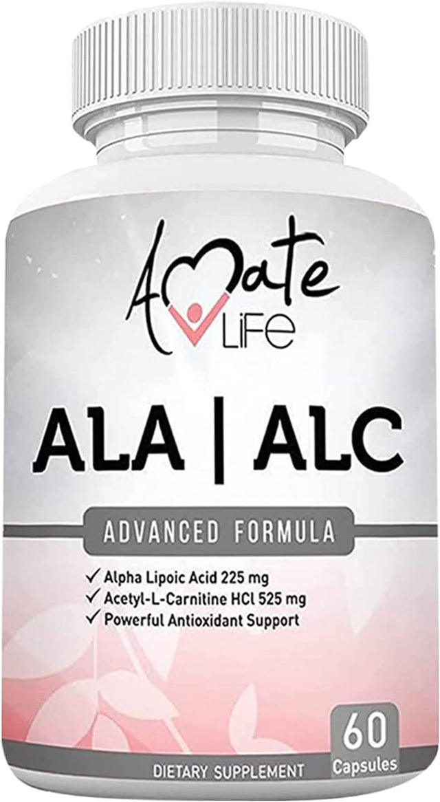 ALA/ALC High Potency Formula- Best Alpha Lipoic Acid and Acetyl-L-Carnitine Hcl Dietary Supplement- Antioxidant Support- Energy Boost- for Men and Women 60 Capsules