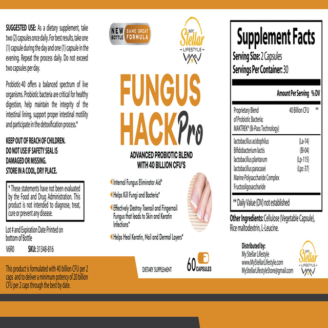 5 Pack Fungus Hack Pro, Helps Remove Fungi and Bacteria-60 Capsules X5