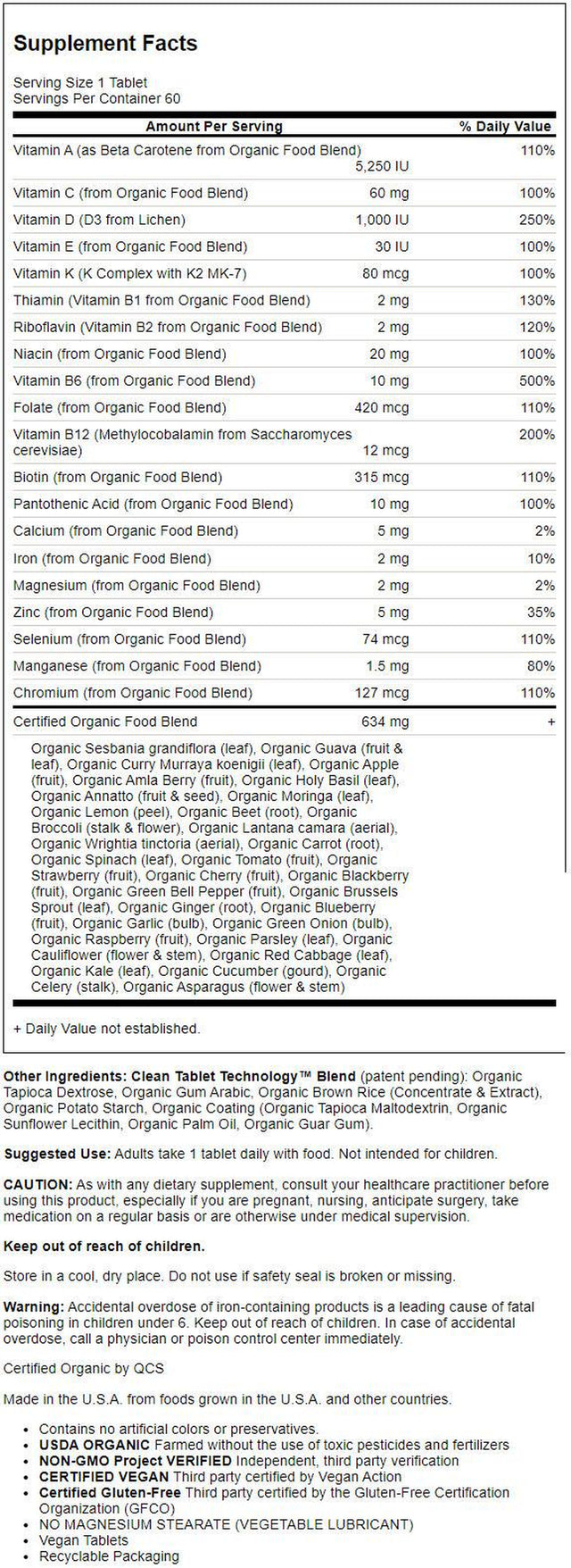 Garden of Life Mykind Organics Women'S Once Daily Multivitamin Vegan Tablets, 60 Ct