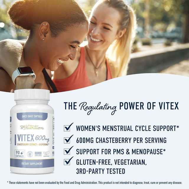 SM Nutrition Vitex Chasteberry Capsules 600Mg | Hormone Balance Estrogen Supplement for Women | 90Ct