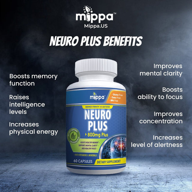 Mippa Neuro plus Brain Booster Supplement for Mental Clarity - 60 Capsules